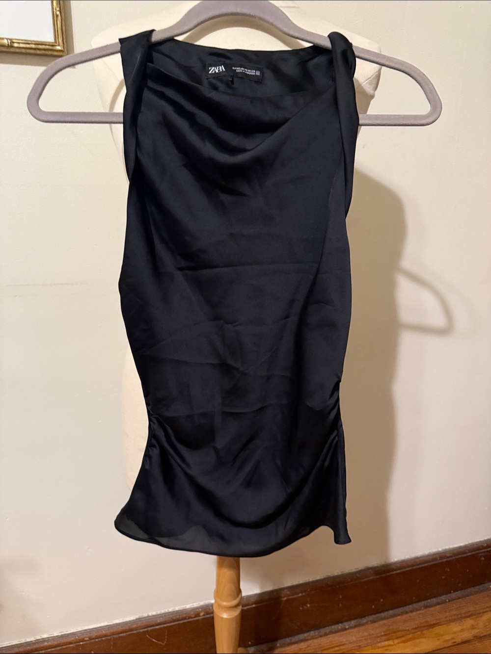 Zara Black Satin Cowl Neck Top